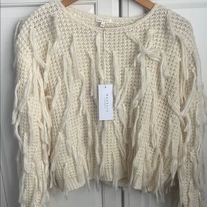 Beauly Cream Fringe Knit Crewneck Sweater
